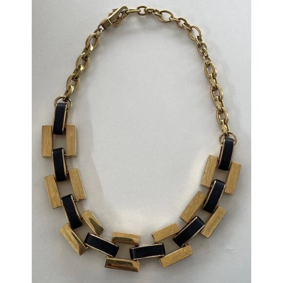 Ann Taylor Vintage Matte Gold and Black Leather Link Chain Necklace Quality 19” - Picture 2 of 16